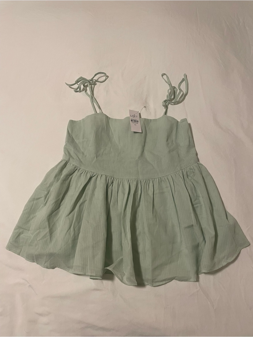 LOFT Pastel Green Tie-Strap Ruffle Hem Tank